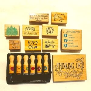 Wooden Rubber stamp lot. Miscellaneous. See pics , new & preowned